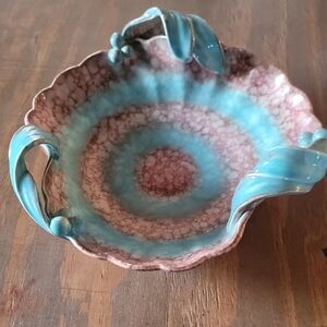 Elegant Ceramic Dish with Turquoise and Mauve Design
